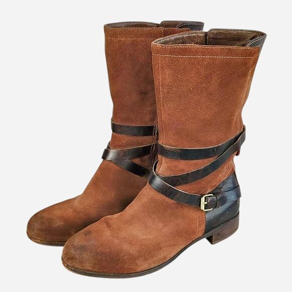 UGG Deanna Boots Chocolate Brown Suede Leather Shearling Lined Mid-Calf l Size 8 - Picture 2 of 8